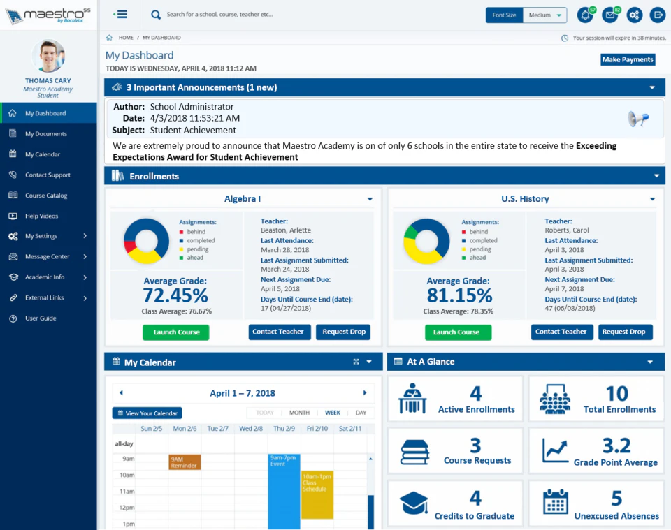 screenshot of MAESTRO SIS